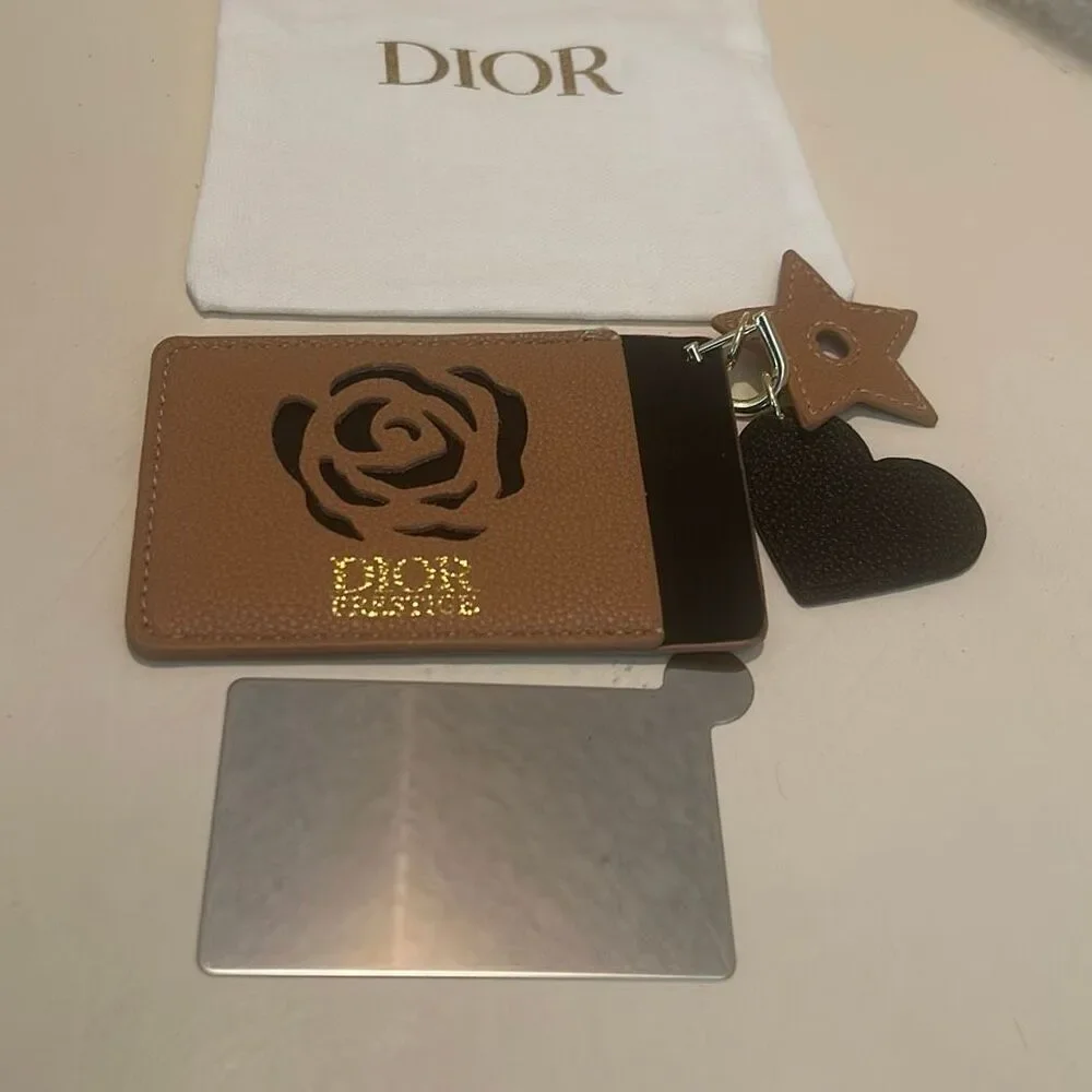 Dior Prestige Leather Card Holder Rose Cut Brown Black Star Heart Charm Luxury